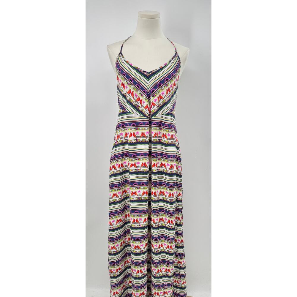 Mara Hoffman Halter Maxi Dress Parrot Stripe Print Sundress Resortwear Coastal M